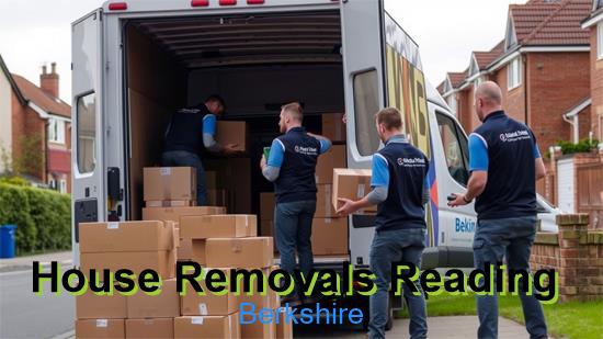 Moving crew carrying furniture during a Reading removal