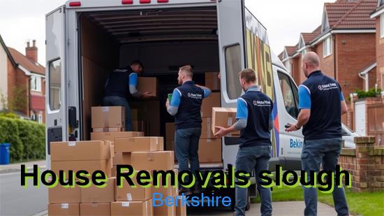 Movers carrying furniture during a Slough house move