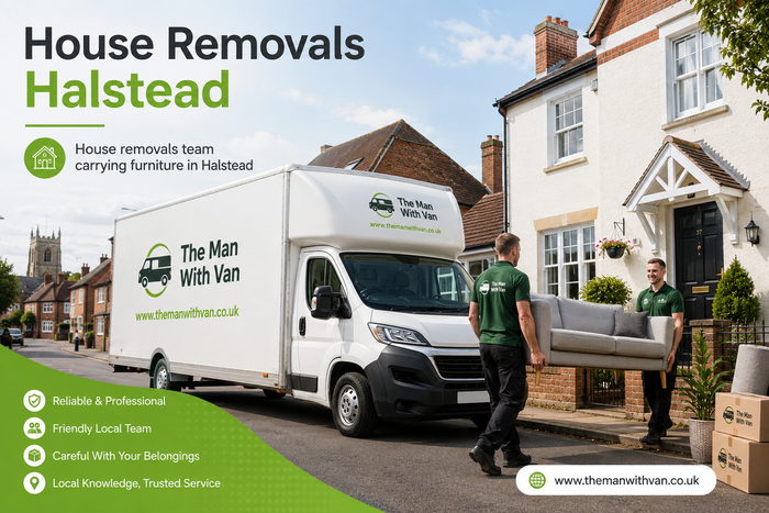 House removals team carrying furniture in Halstead
