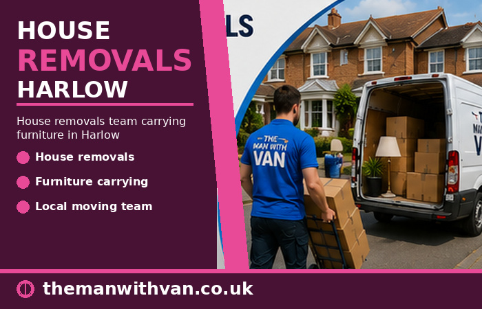 House removals team carrying furniture in Harlow