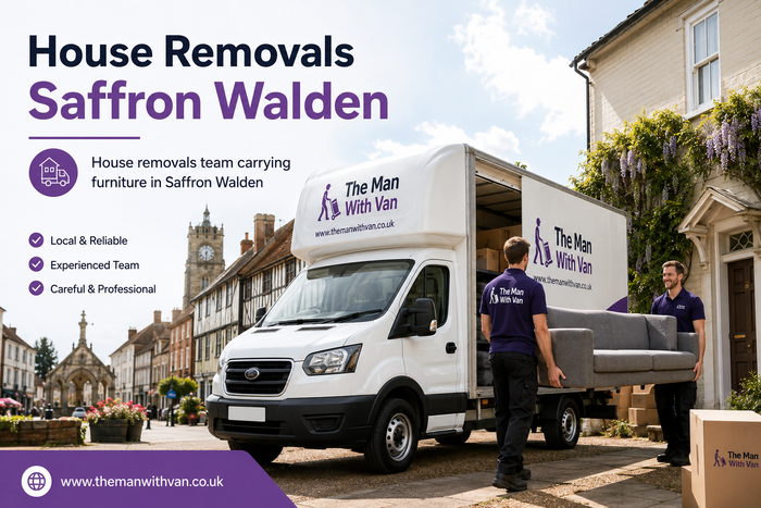 House removals team carrying furniture in Saffron Walden