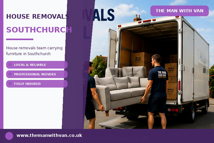 House removals team carrying furniture in Southchurch