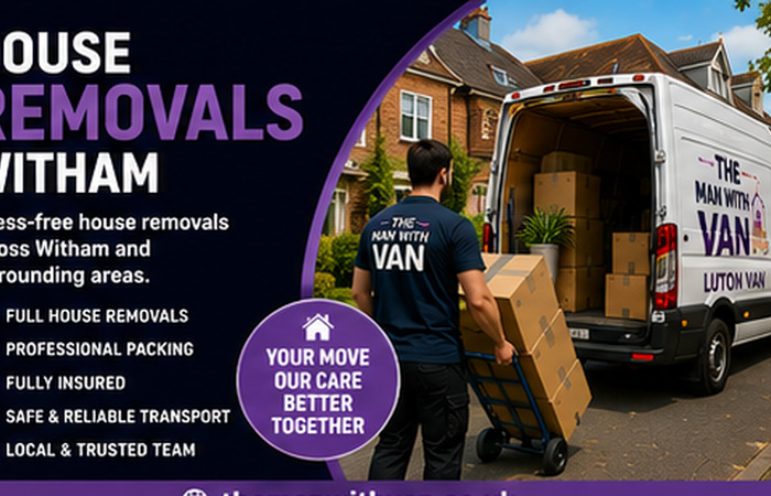 House removals team carrying furniture in Witham