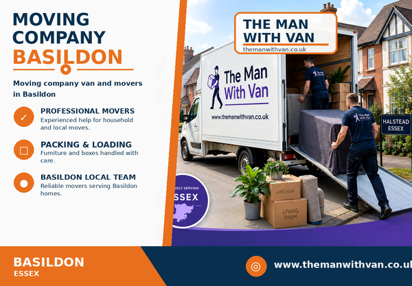 Basildon moving company van and movers loading in Essex