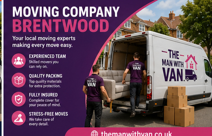 Brentwood moving company van and movers loading in Essex