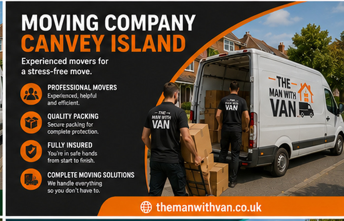 Canvey Island moving company van and movers loading in Essex