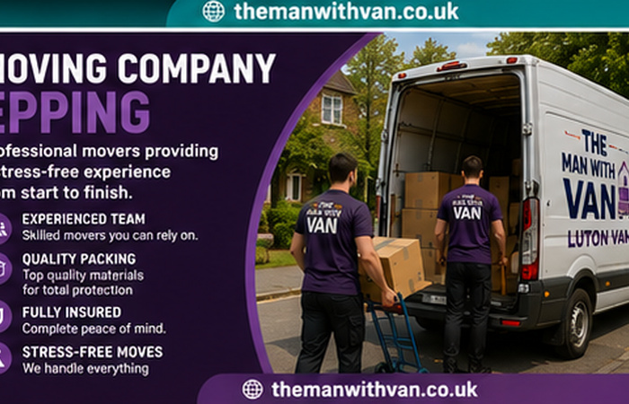 Epping moving company van and movers loading in Essex