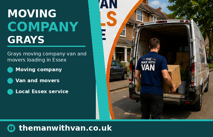 Grays moving company van and movers loading in Essex