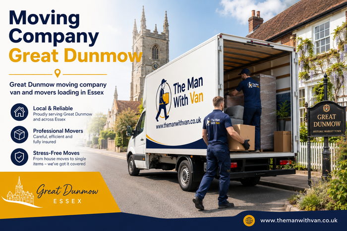 Great Dunmow moving company van and movers loading in Essex