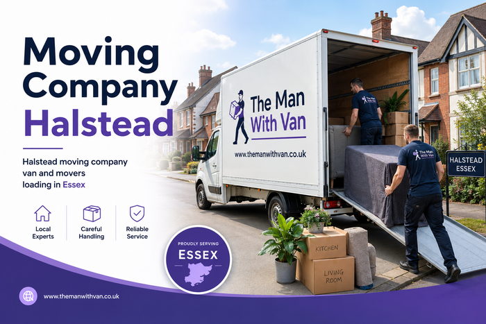 Halstead moving company van and movers loading in Essex
