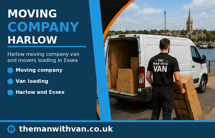 Harlow moving company van and movers loading in Essex