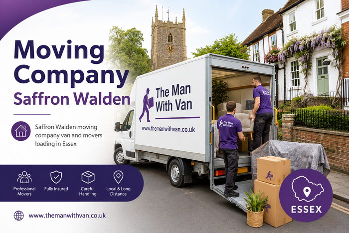 Saffron Walden moving company van and movers loading in Essex