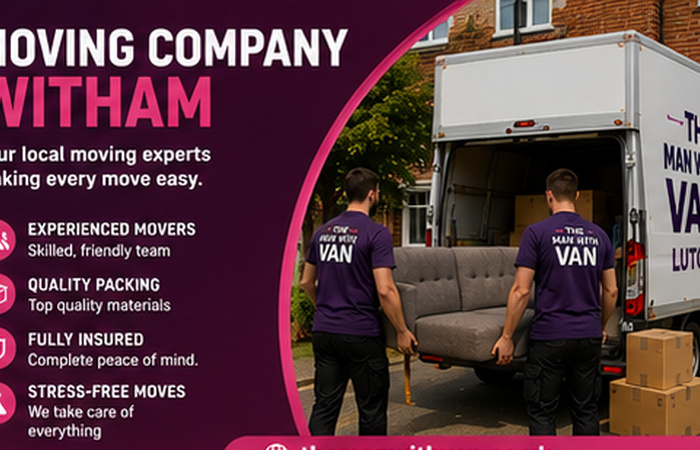 Witham moving company van and movers loading in Essex