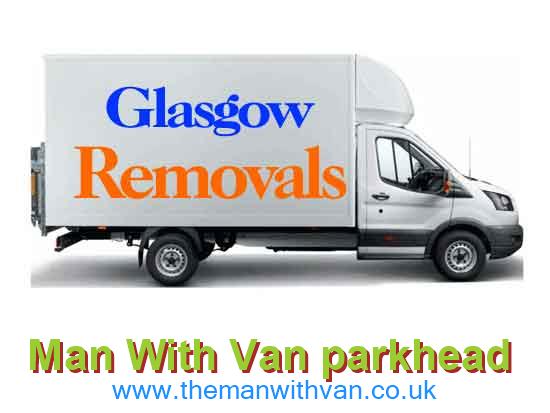 White removal van parked on a Parkhead street during a house removal in east Glasgow G31