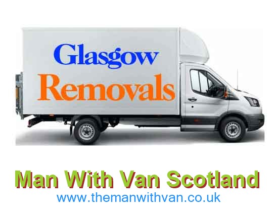 White removal van parked outside a residential property in Scotland while a moving crew loads furniture