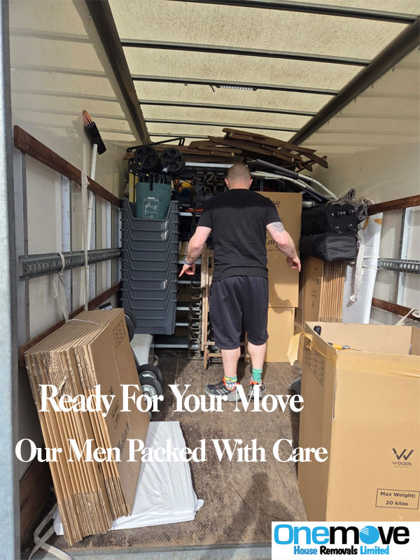 Man with a van team carrying furniture for a UK local move