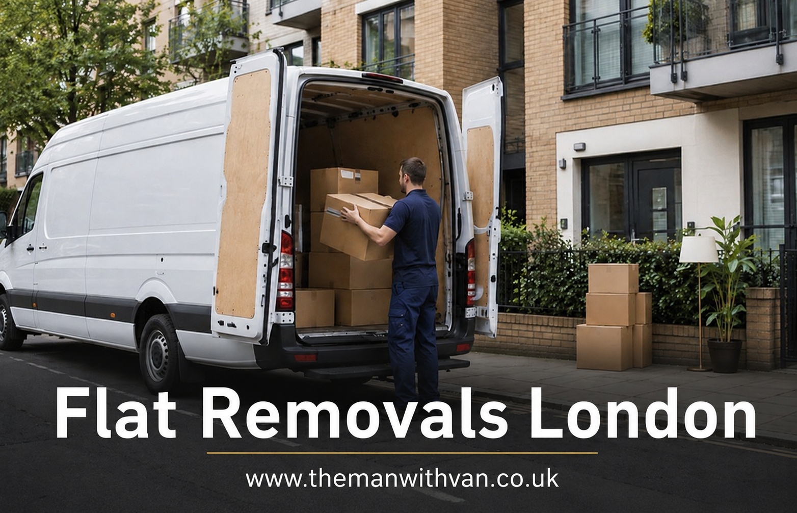 Boxes and furniture loaded into a van for a London flat move