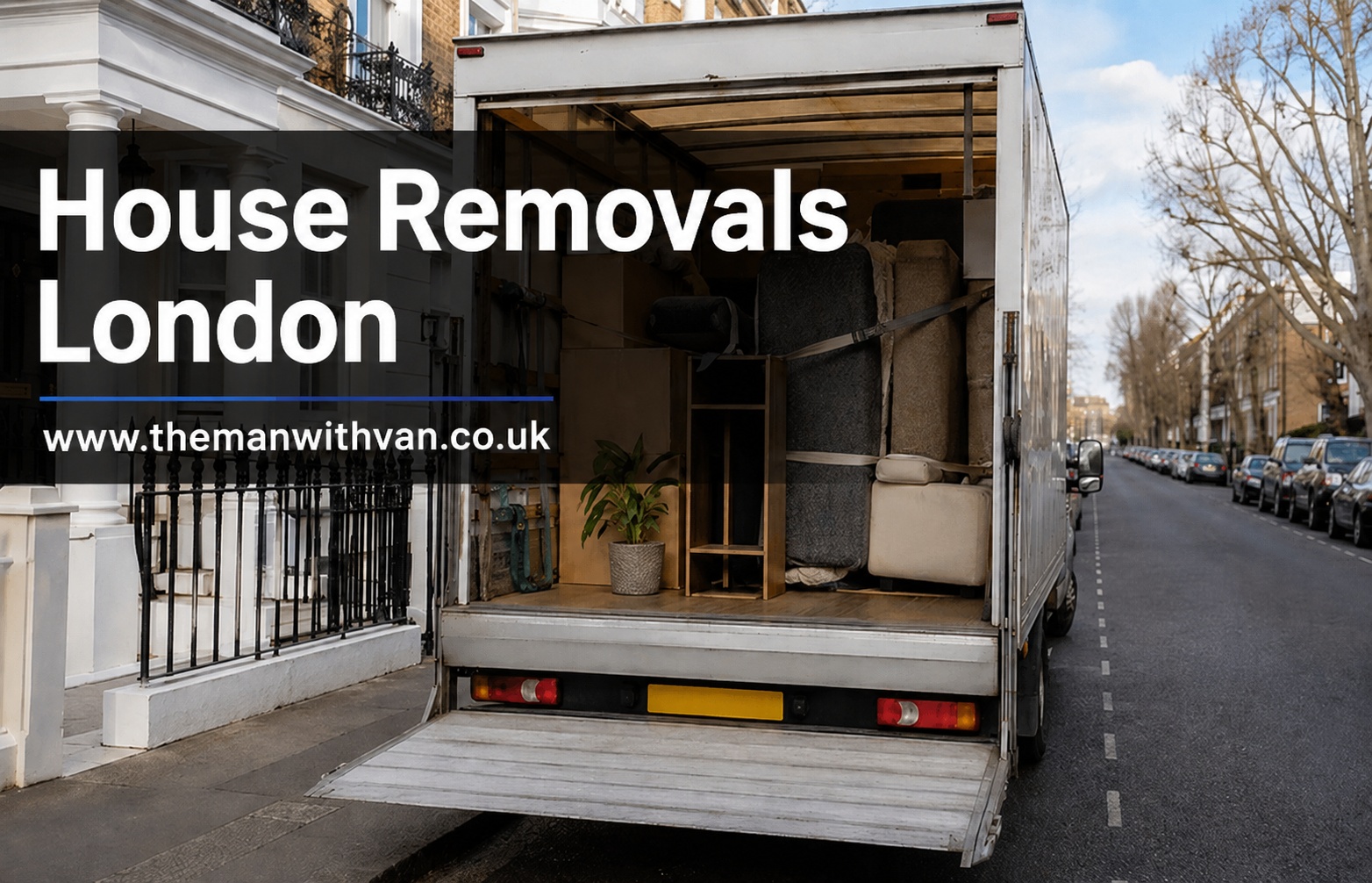 Removal van loaded with wrapped furniture and boxes for a London house move