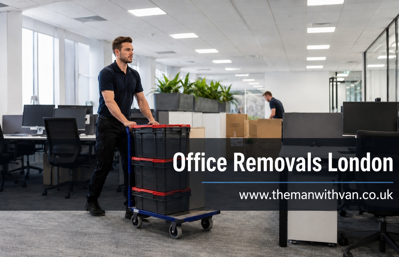 Office removals in London, desks and equipment loaded into a van