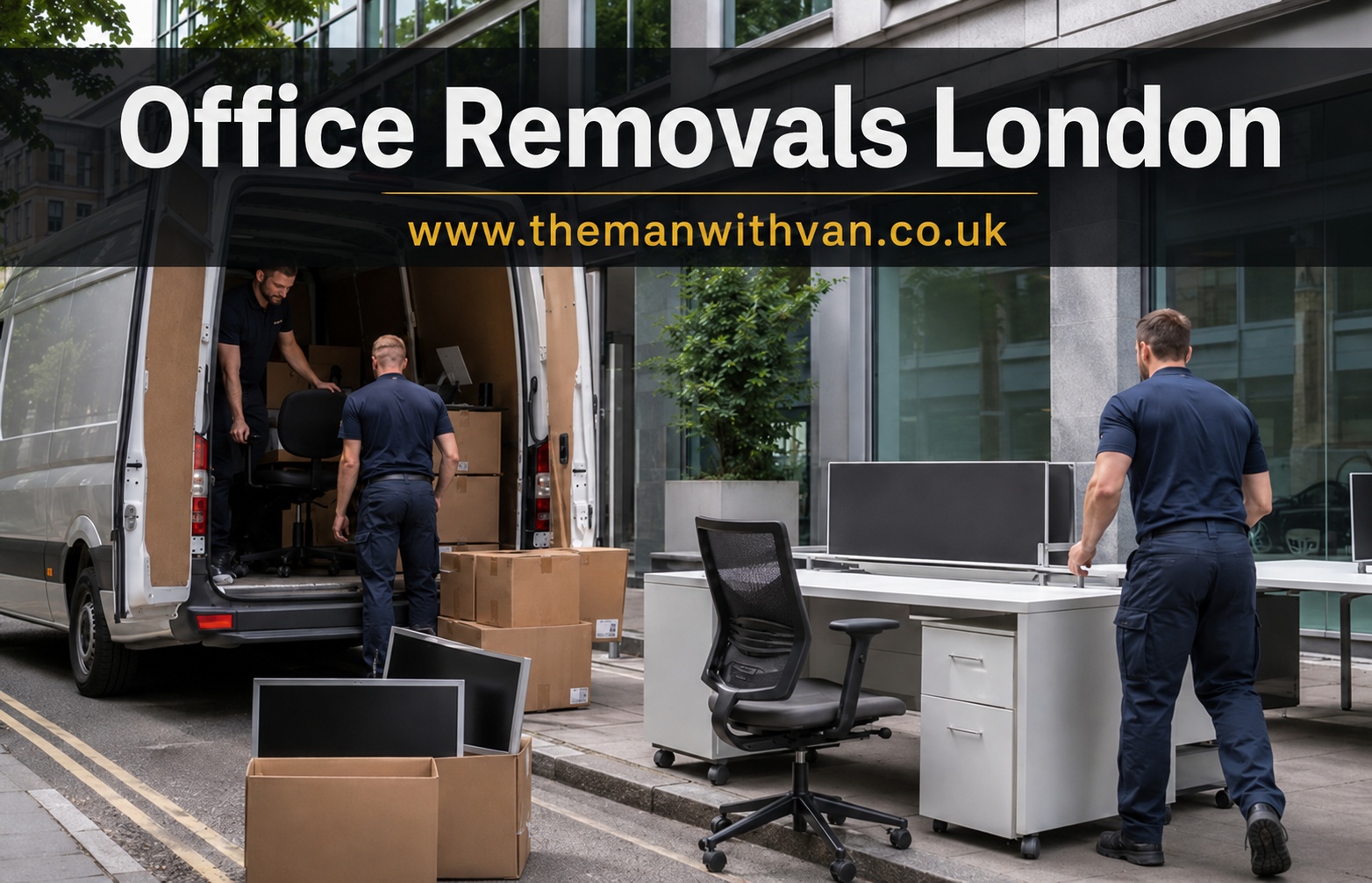 Office furniture and IT equipment loaded for a London business move