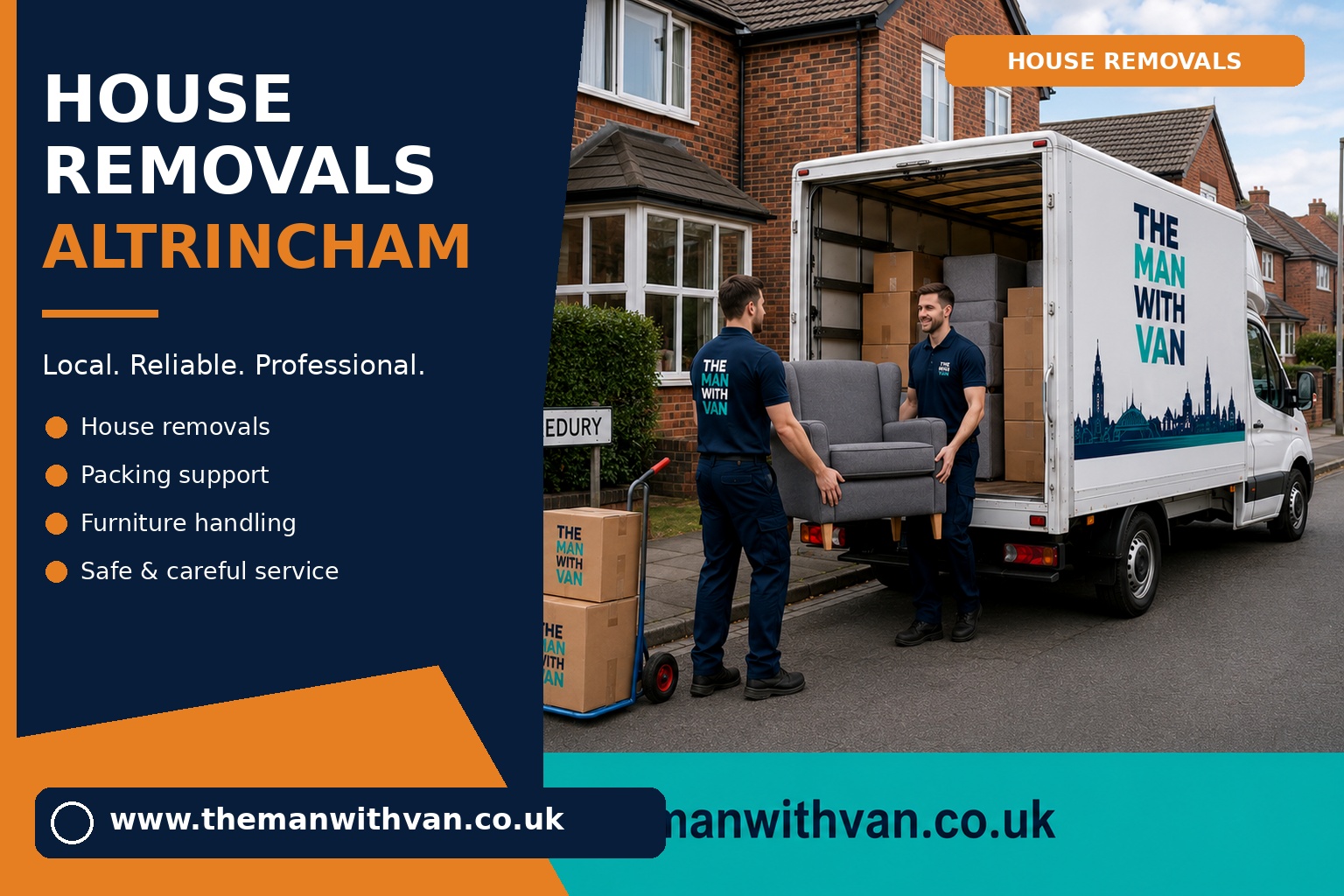 Movers carrying furniture during an Altrincham house removal