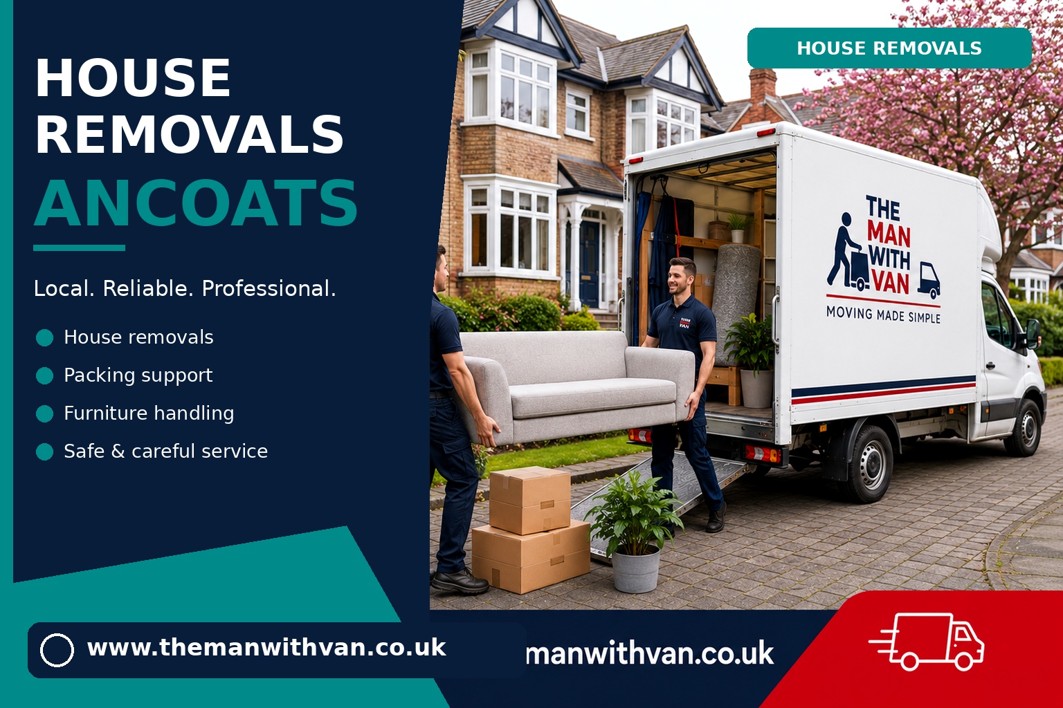 Movers carrying furniture during an Ancoats flat removal