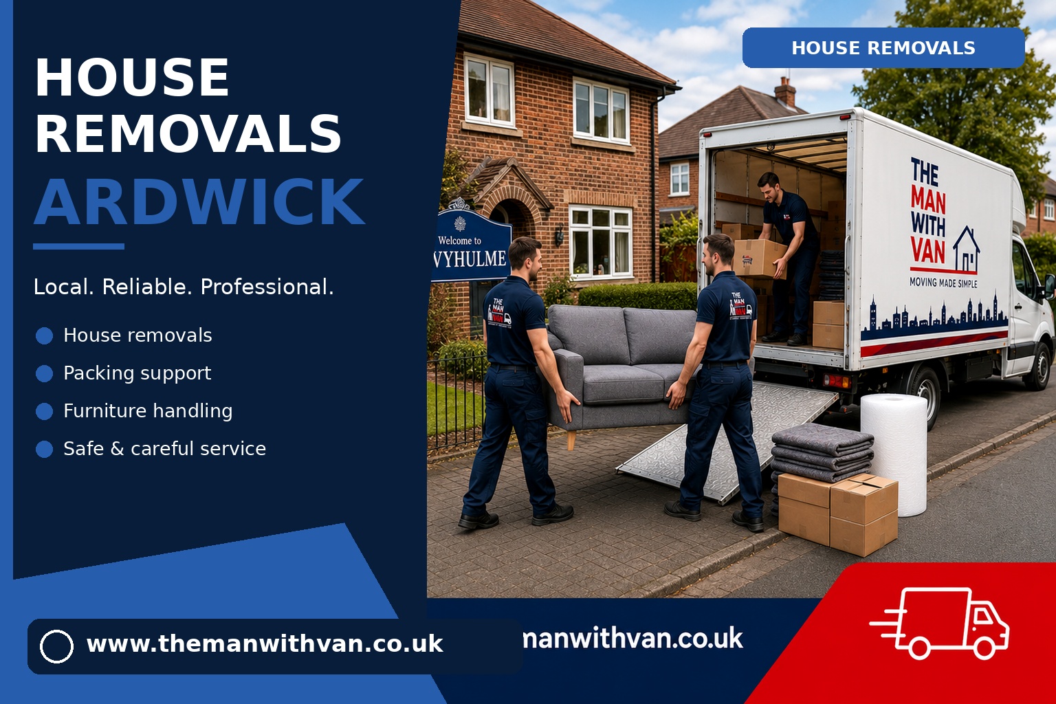 Movers carrying furniture during an Ardwick flat removal