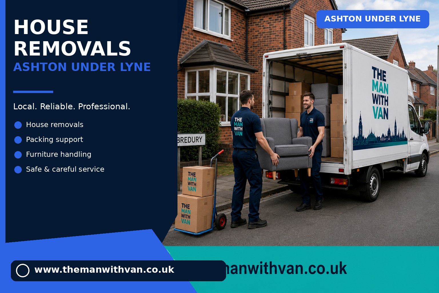 Movers carrying furniture during an Ashton-under-Lyne house removal