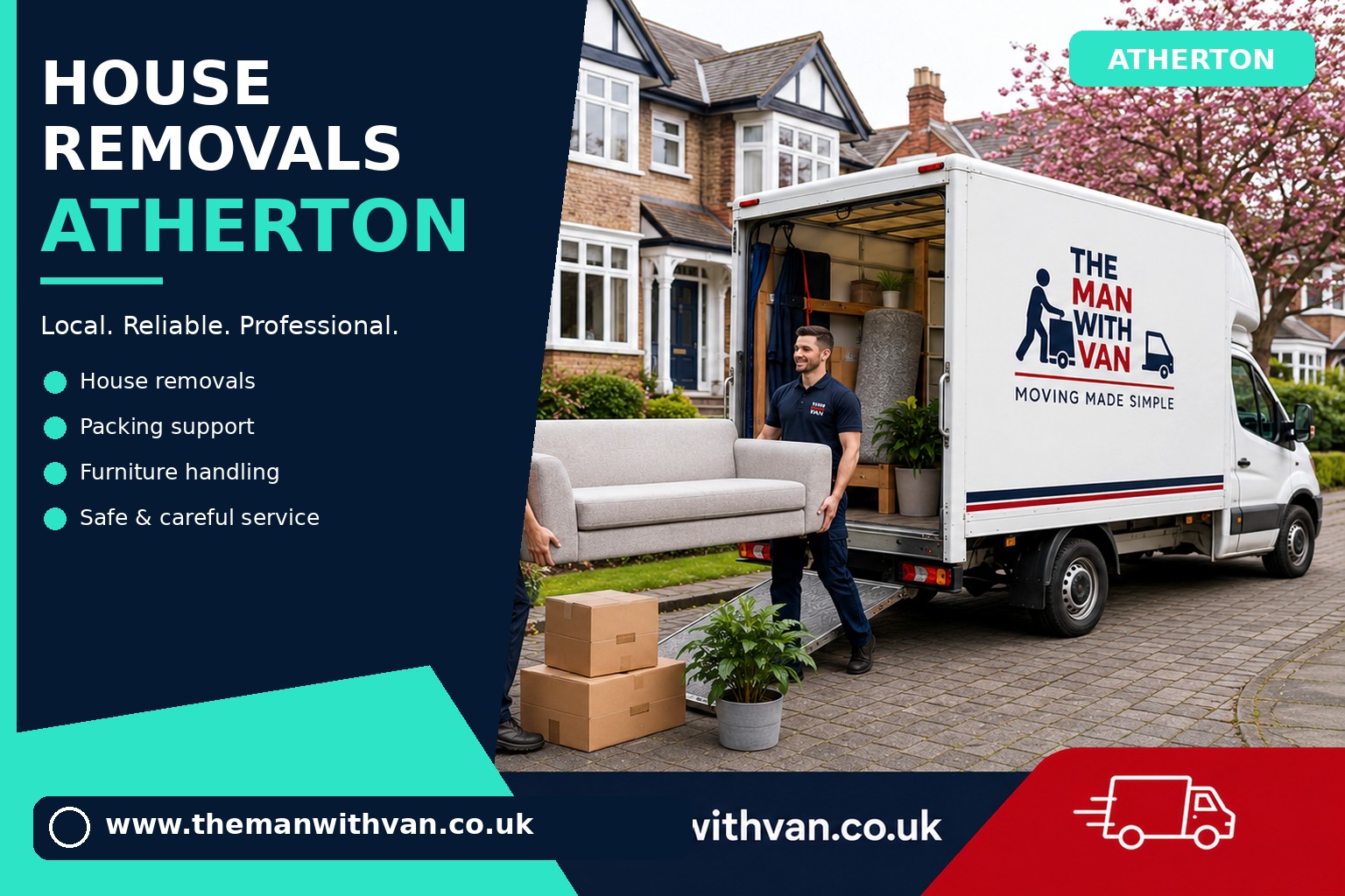Movers carrying furniture during an Atherton house removal