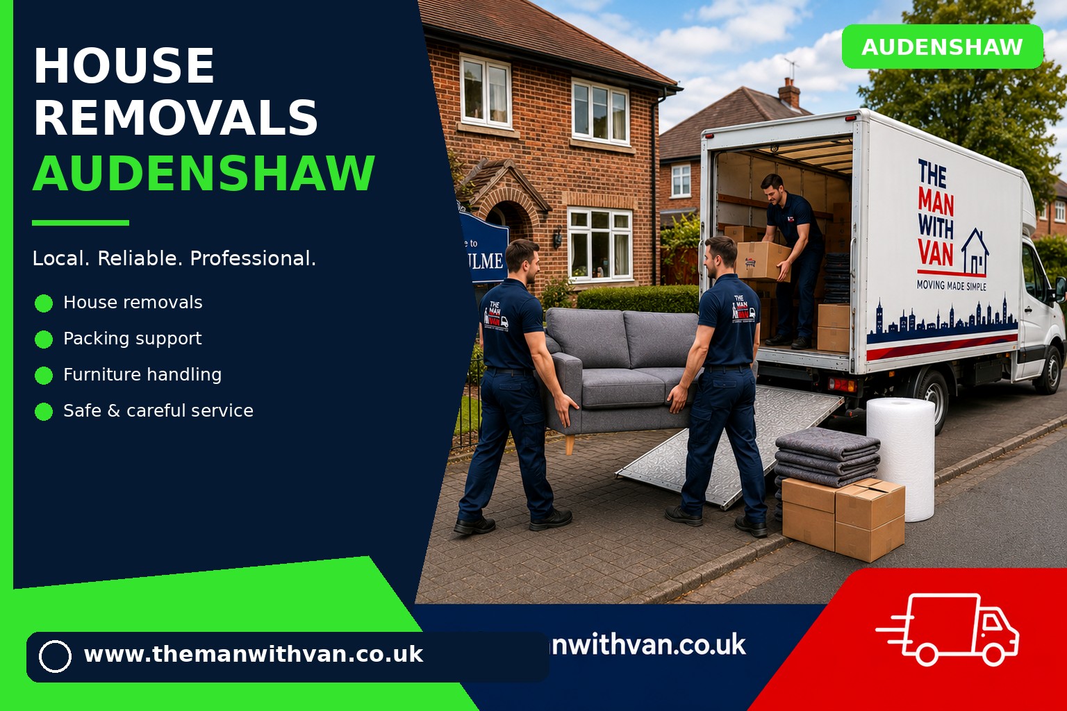 Movers carrying furniture during an Audenshaw house removal