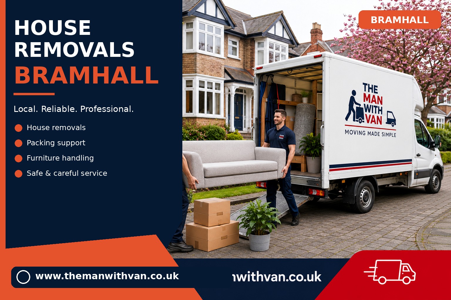 Movers carrying furniture during a Bramhall house removal