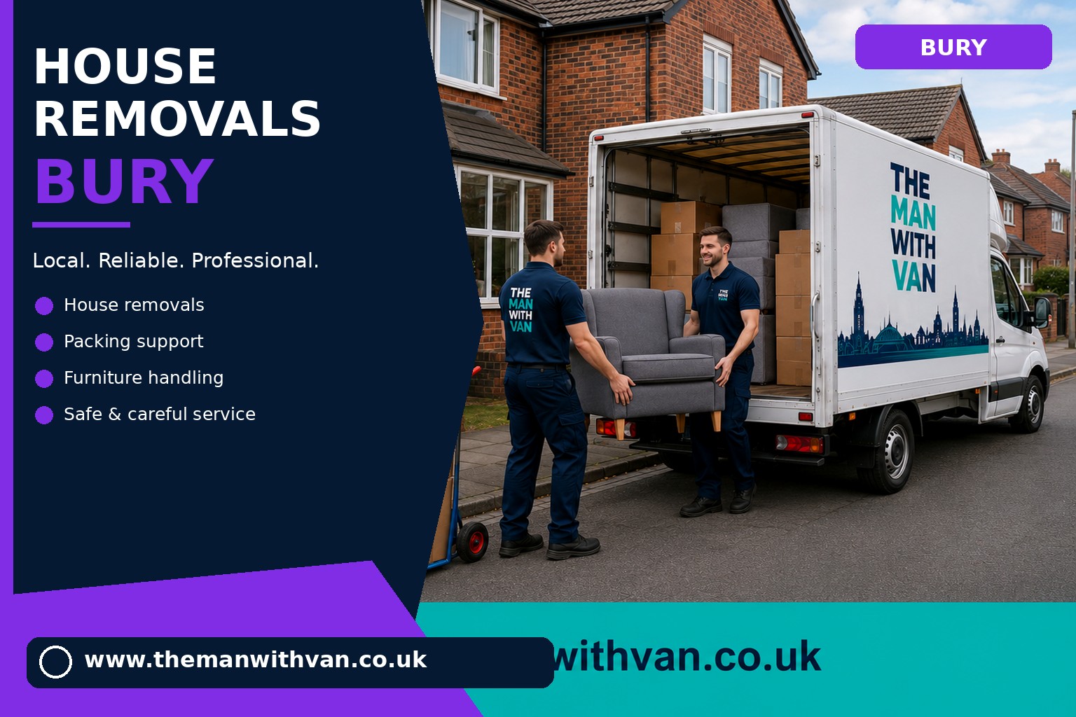 Movers carrying furniture during a Bury house removal