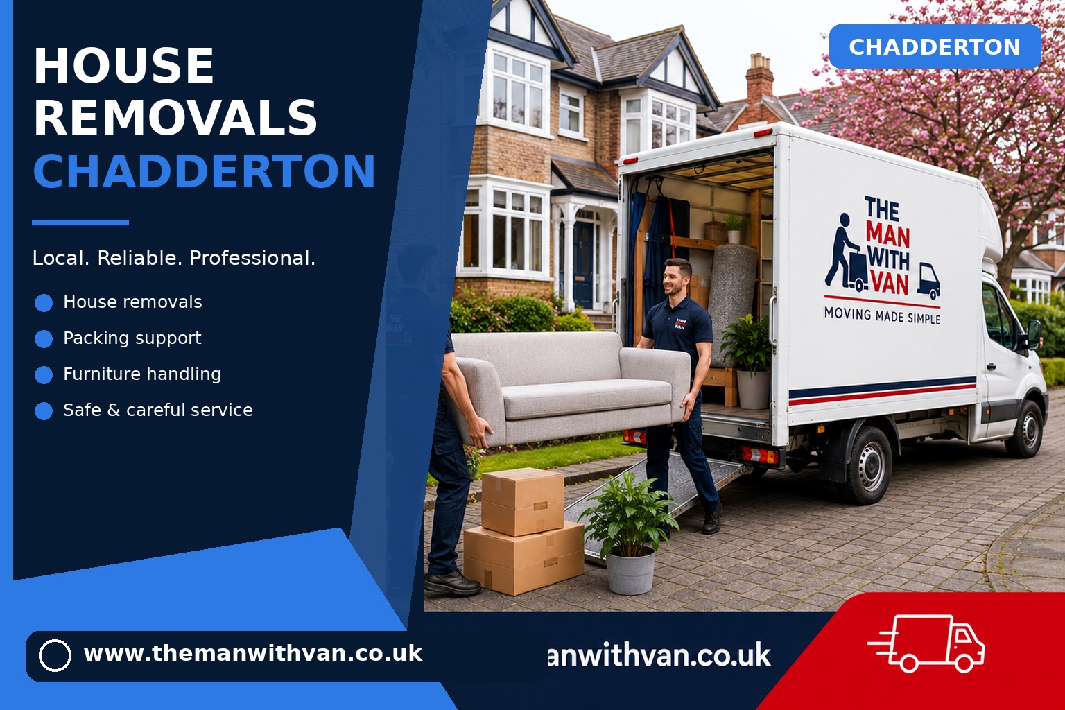 Movers carrying furniture during a Chadderton flat removal