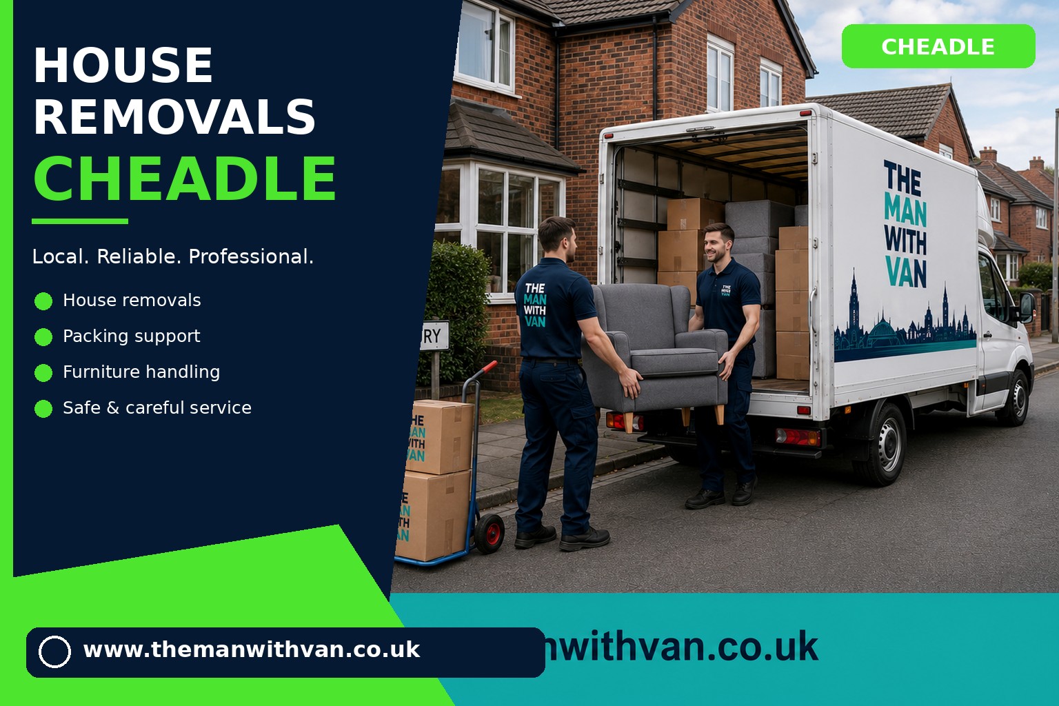 Movers carrying furniture during a Cheadle house removal