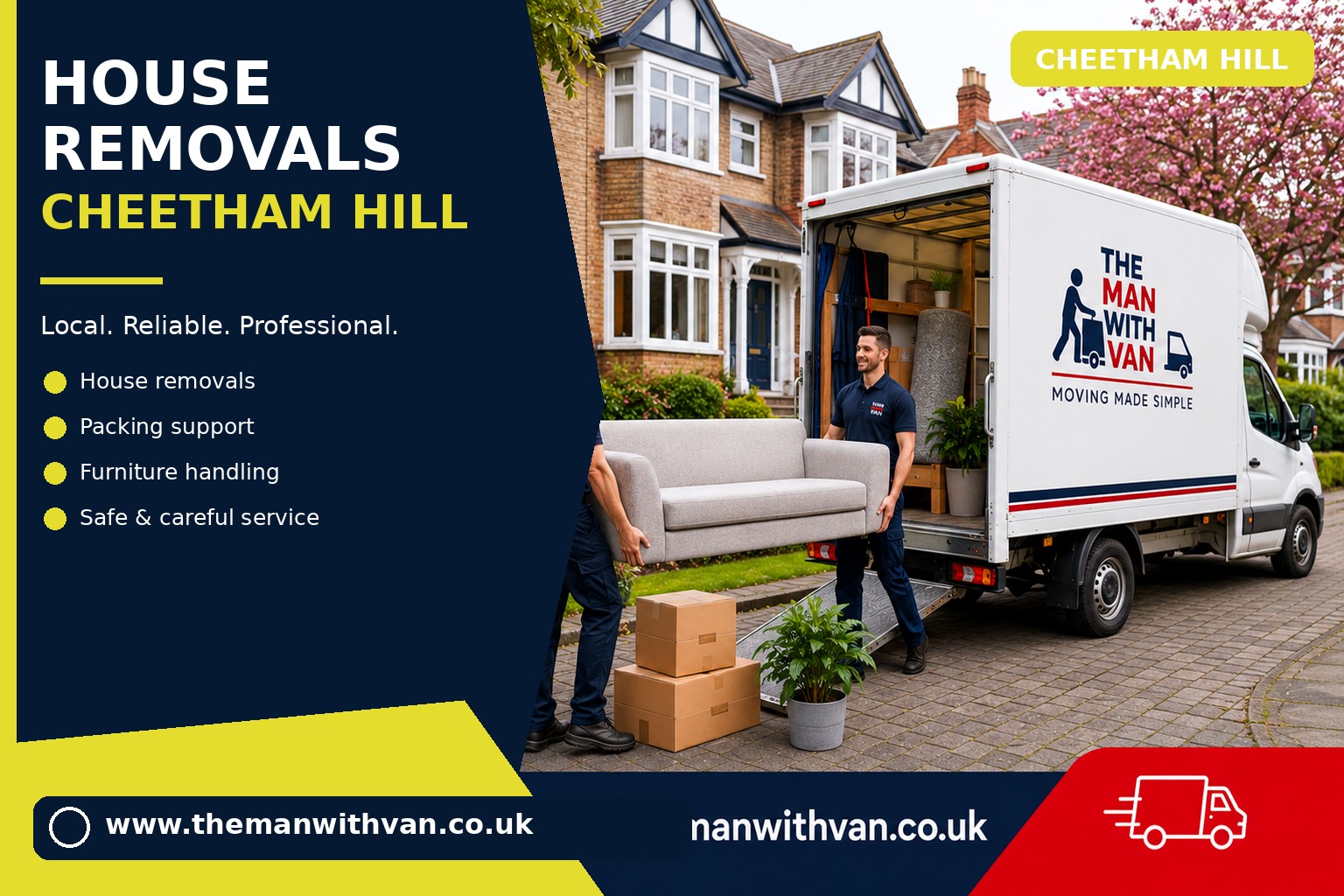 Movers carrying furniture during a Cheetham Hill house removal