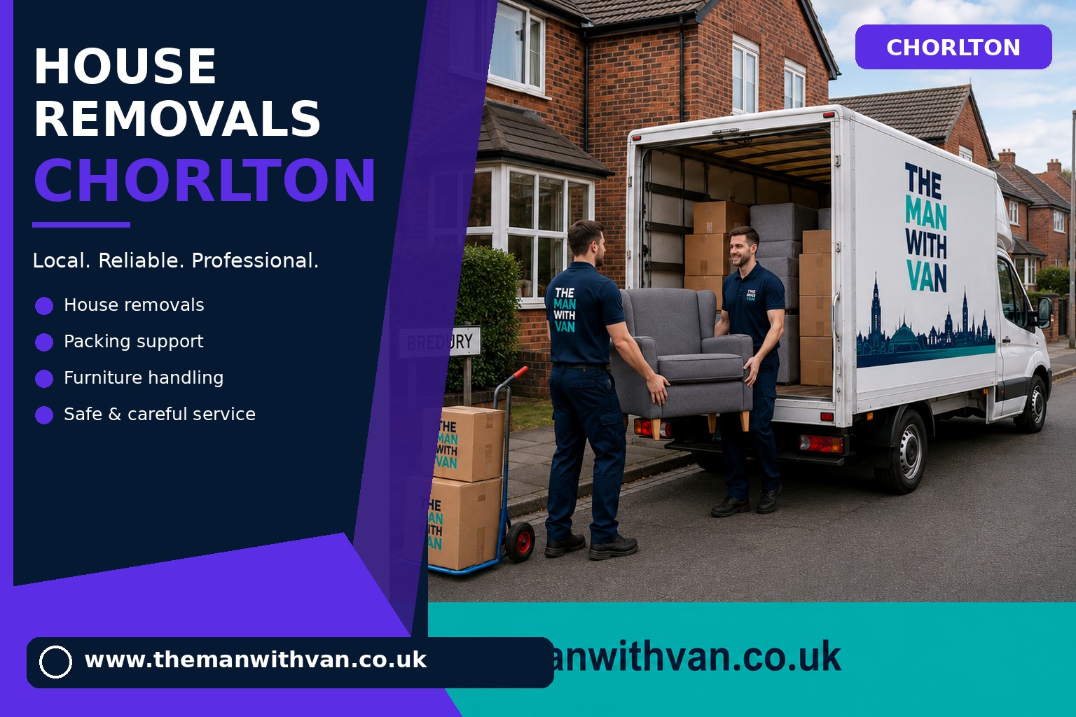 Movers carrying furniture during a Chorlton house removal