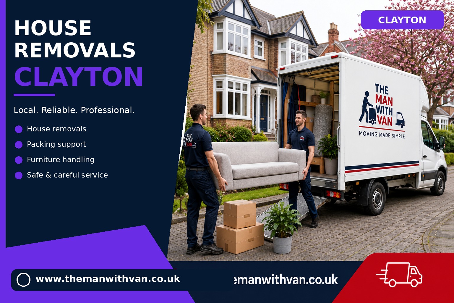 Movers carrying furniture during a Clayton flat removal