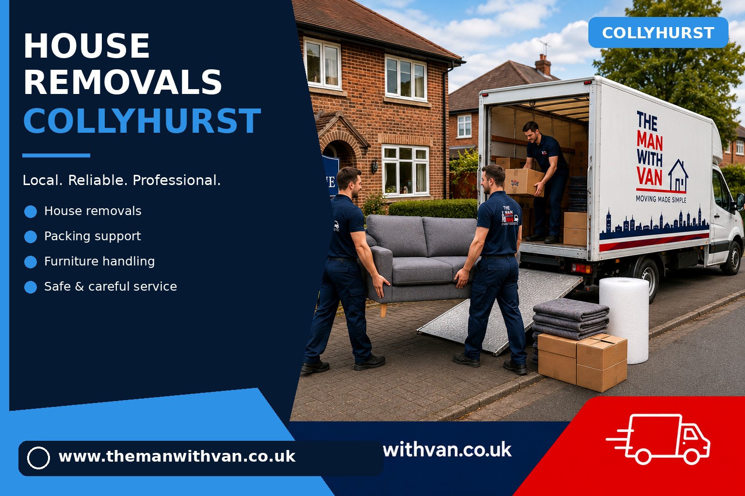 Movers carrying furniture during a Collyhurst flat move