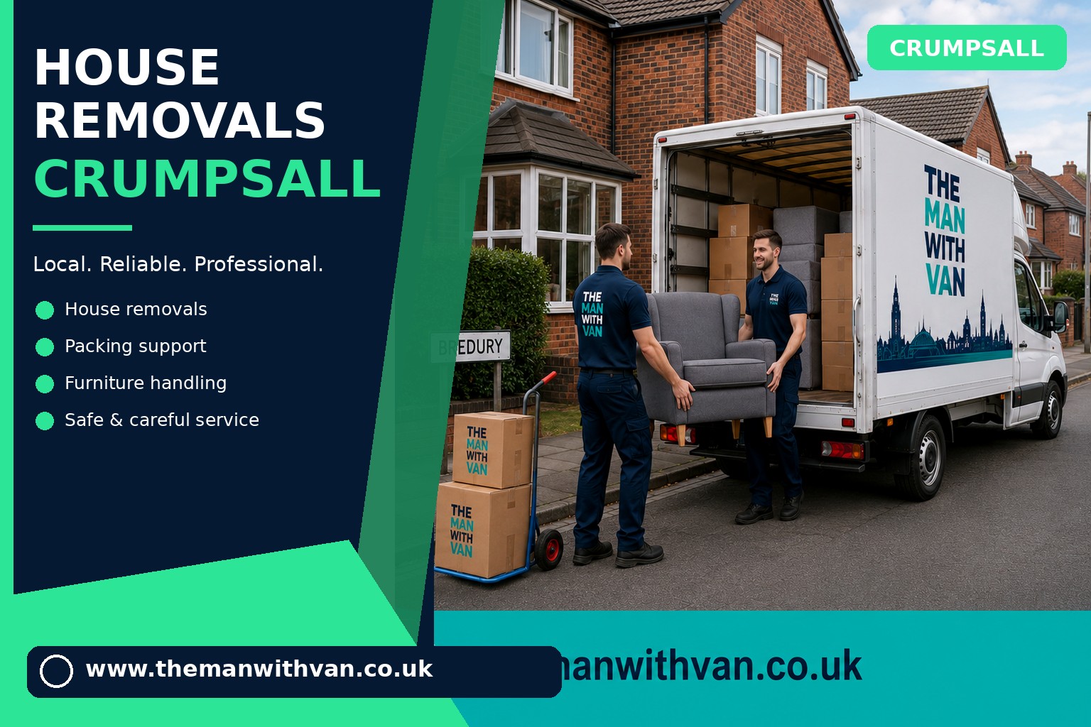 Movers carrying furniture during a Crumpsall house removal