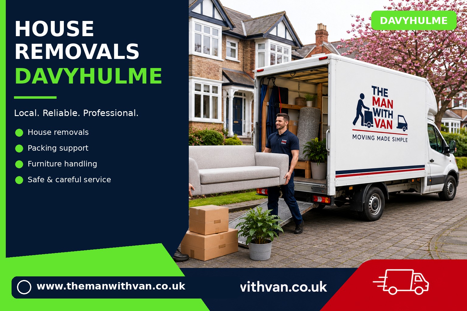 Movers carrying furniture during a Davyhulme house removal