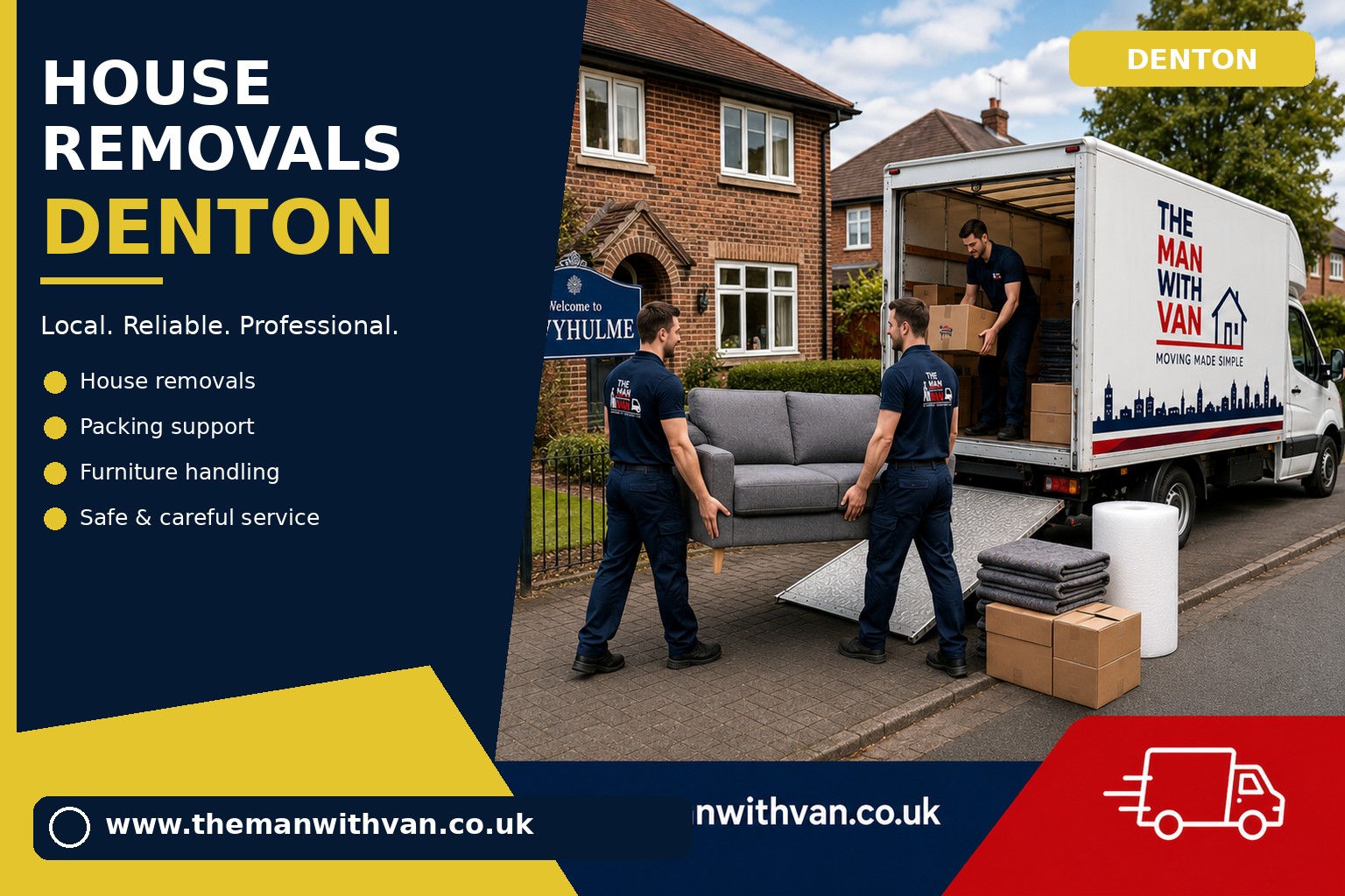 Movers and packers carrying furniture during a Denton house removal