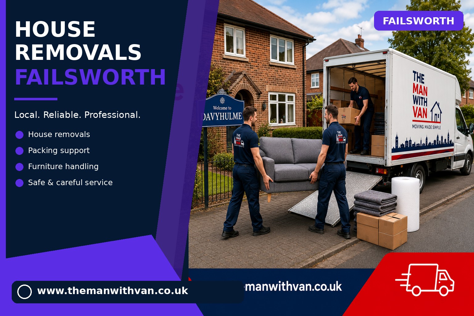 Movers carrying furniture during a Failsworth flat removal