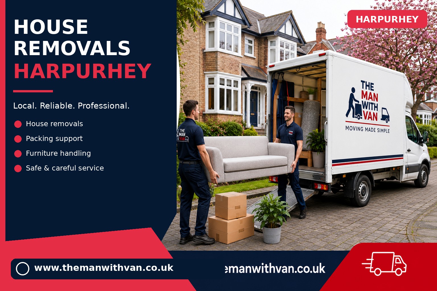 Movers carrying furniture during a Harpurhey house removal