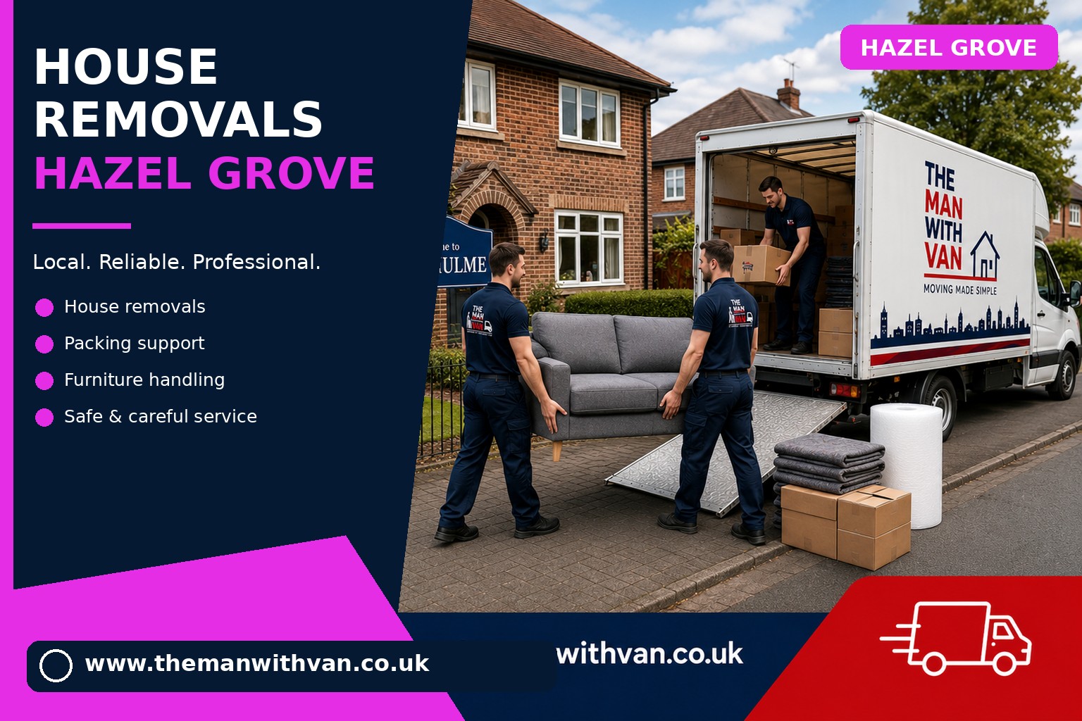 Movers carrying furniture during a Hazel Grove house removal