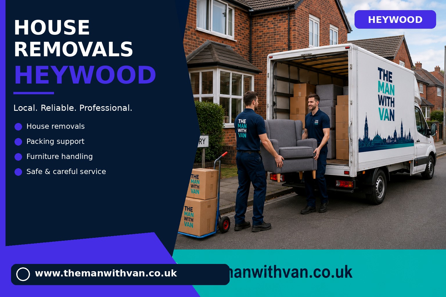 Movers carrying furniture during a Heywood house removal