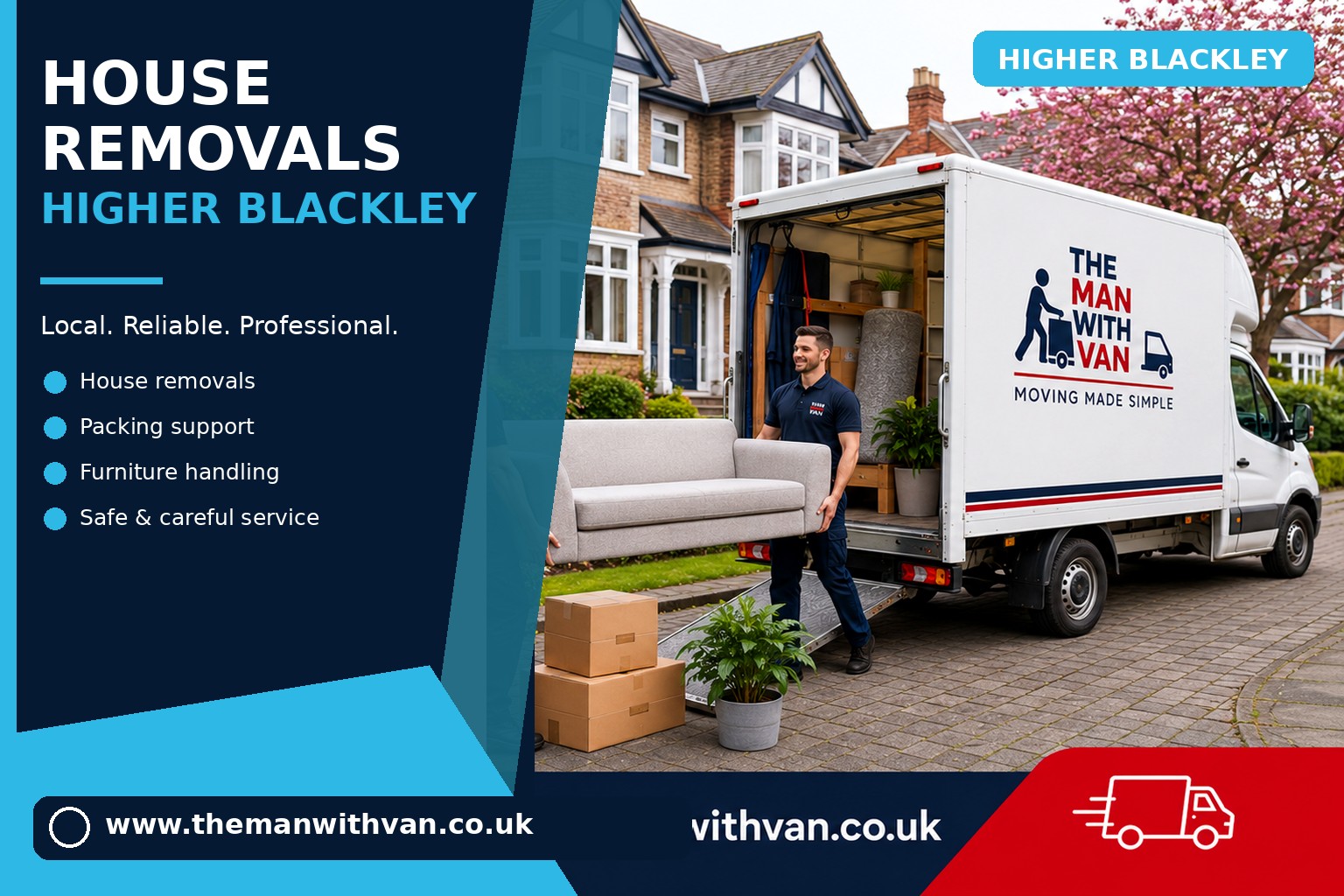 Movers carrying furniture during a Higher Blackley house removal