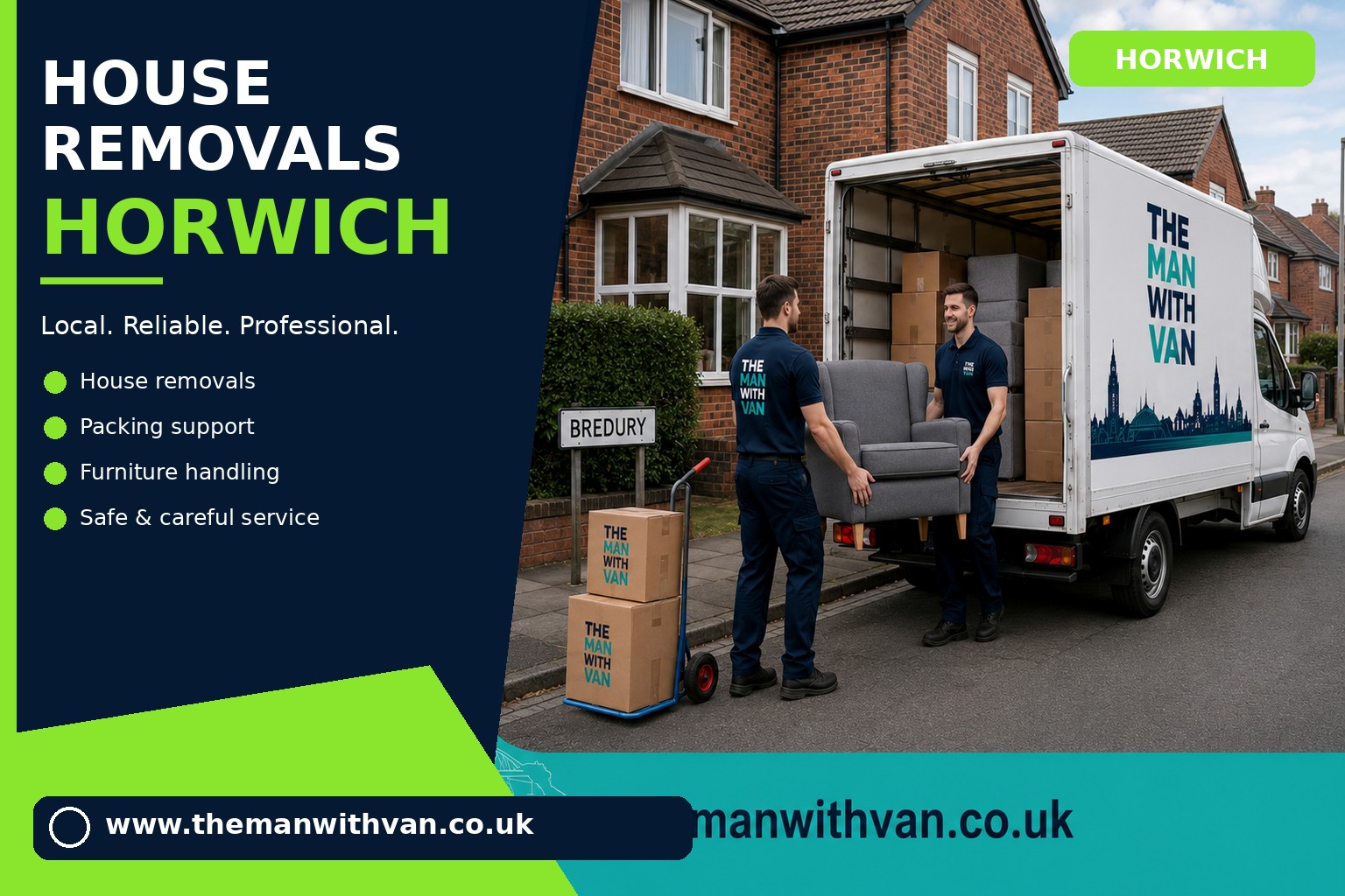 Movers carrying furniture during a Horwich house removal