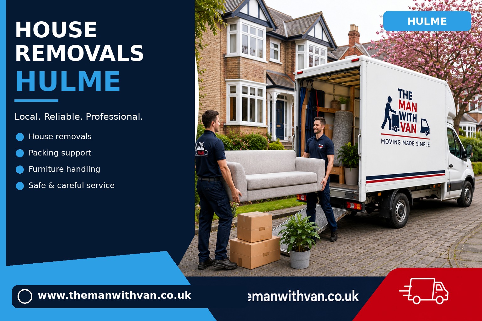 Movers carrying furniture during a Hulme flat removal