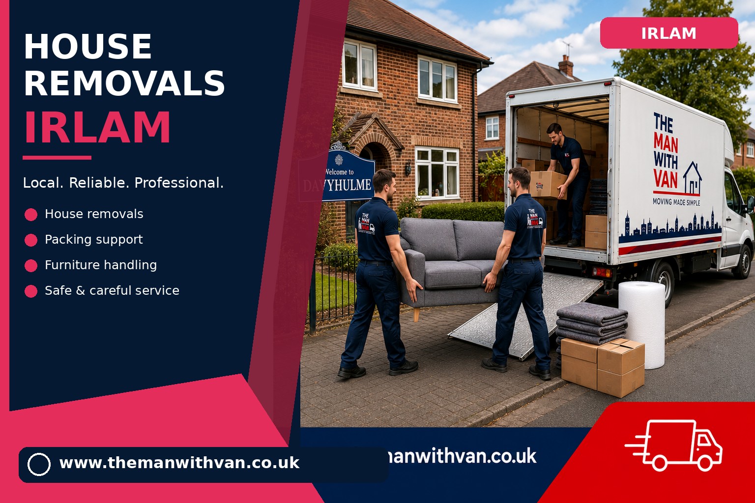 Movers carrying furniture during an Irlam house removal