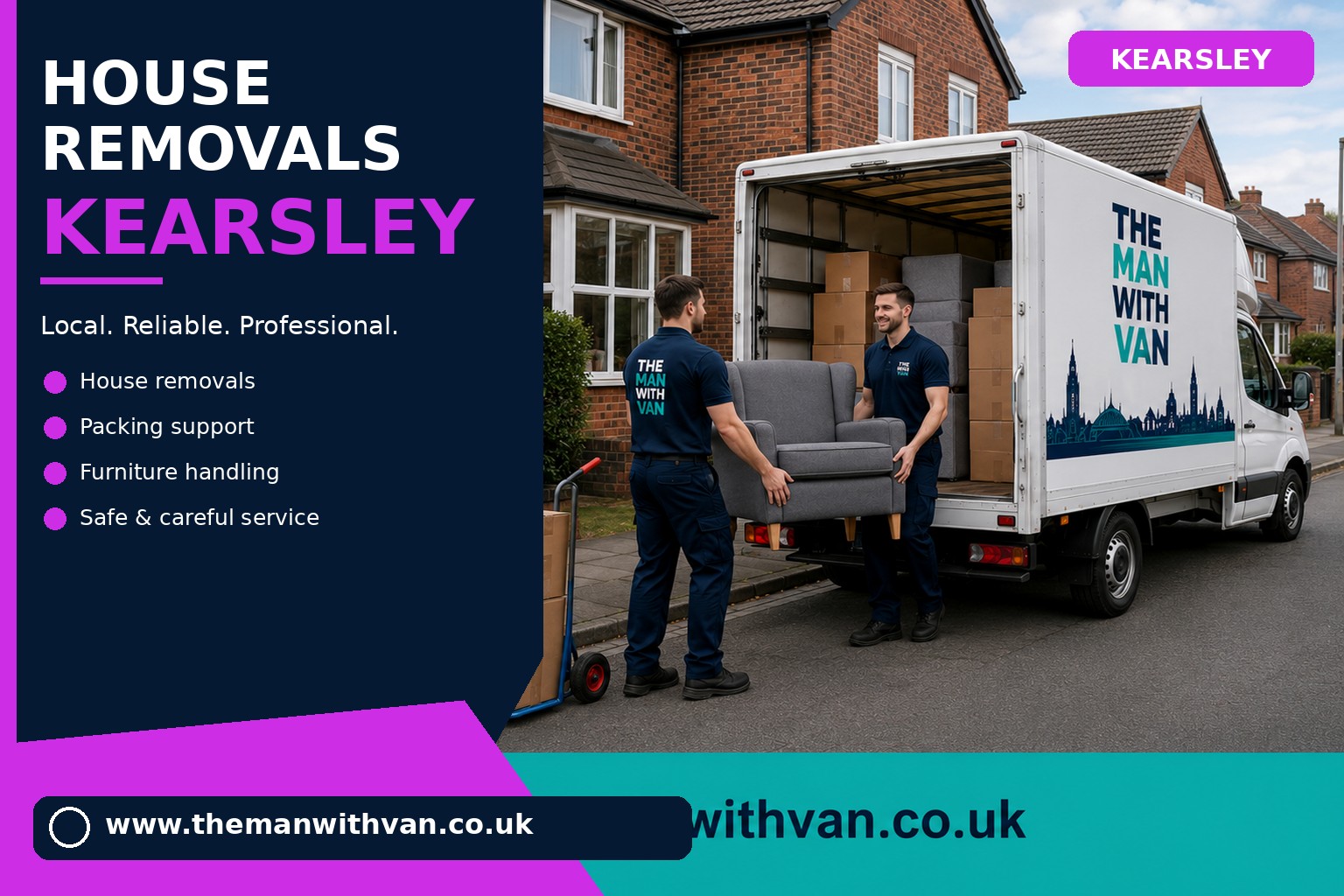 Movers carrying furniture during a Kearsley house removal
